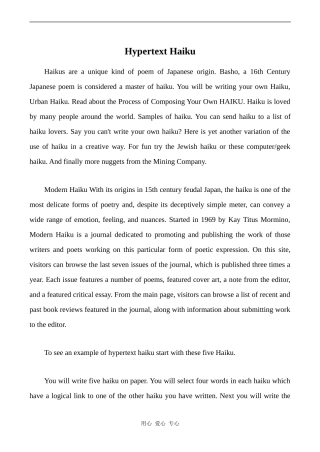 高中英语Unit2 Poems课文相关文章Hypertext Haiku素材人教版选修六