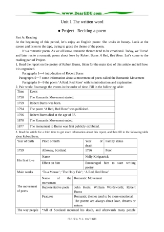 高中英语必修8Unit 1 The written word--Project & Self-assessment