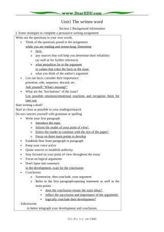 高中英语必修8Unit1 The written word--Section 2 Background information
