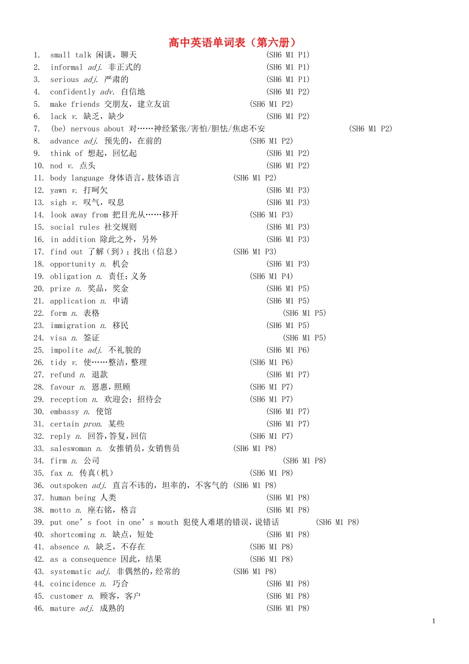 高中英语单词表 外研版第六册_第1页