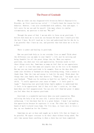 高中英语素材：感恩节美文欣赏：感恩的力量全国通用