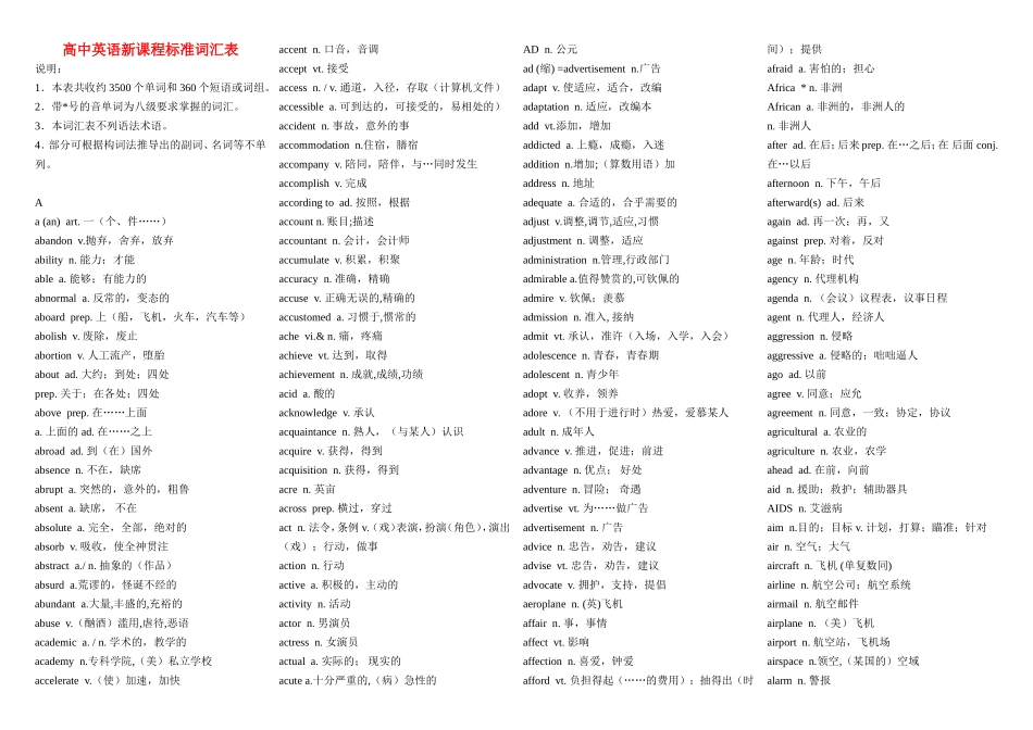 高中英语新课程标准词汇表素材新人教版选修1_第1页