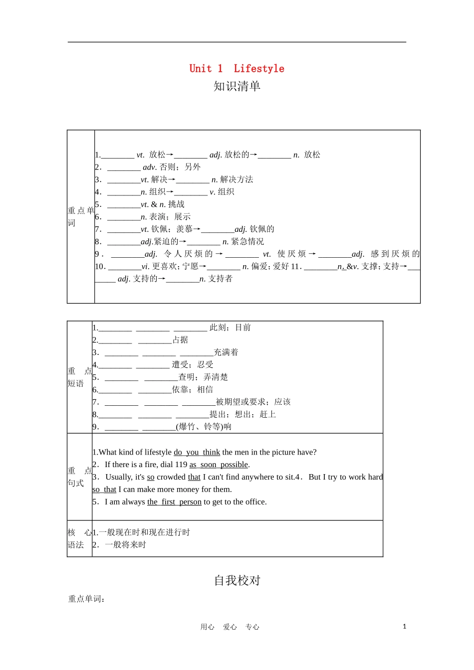 高中英语一轮复习 Part I Unit 1 Lifestyle学案 北师大版_第1页