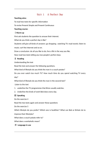 高中英语：unit1 lesson1 a perfect day（北师大版必修1）