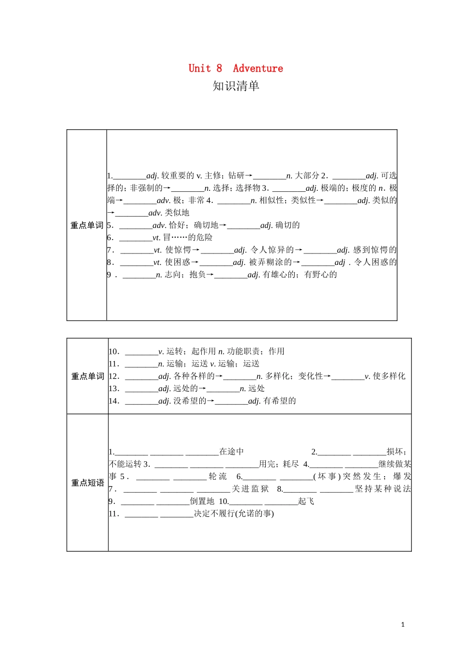 高中英语一轮复习 Part I Unit 8 Adventure学案 北师大版_第1页