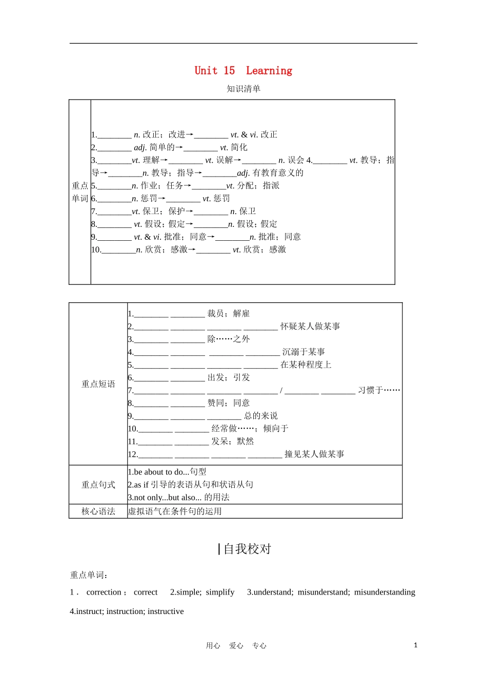 高中英语一轮复习 Part I Unit 15　Learning学案 北师大版_第1页