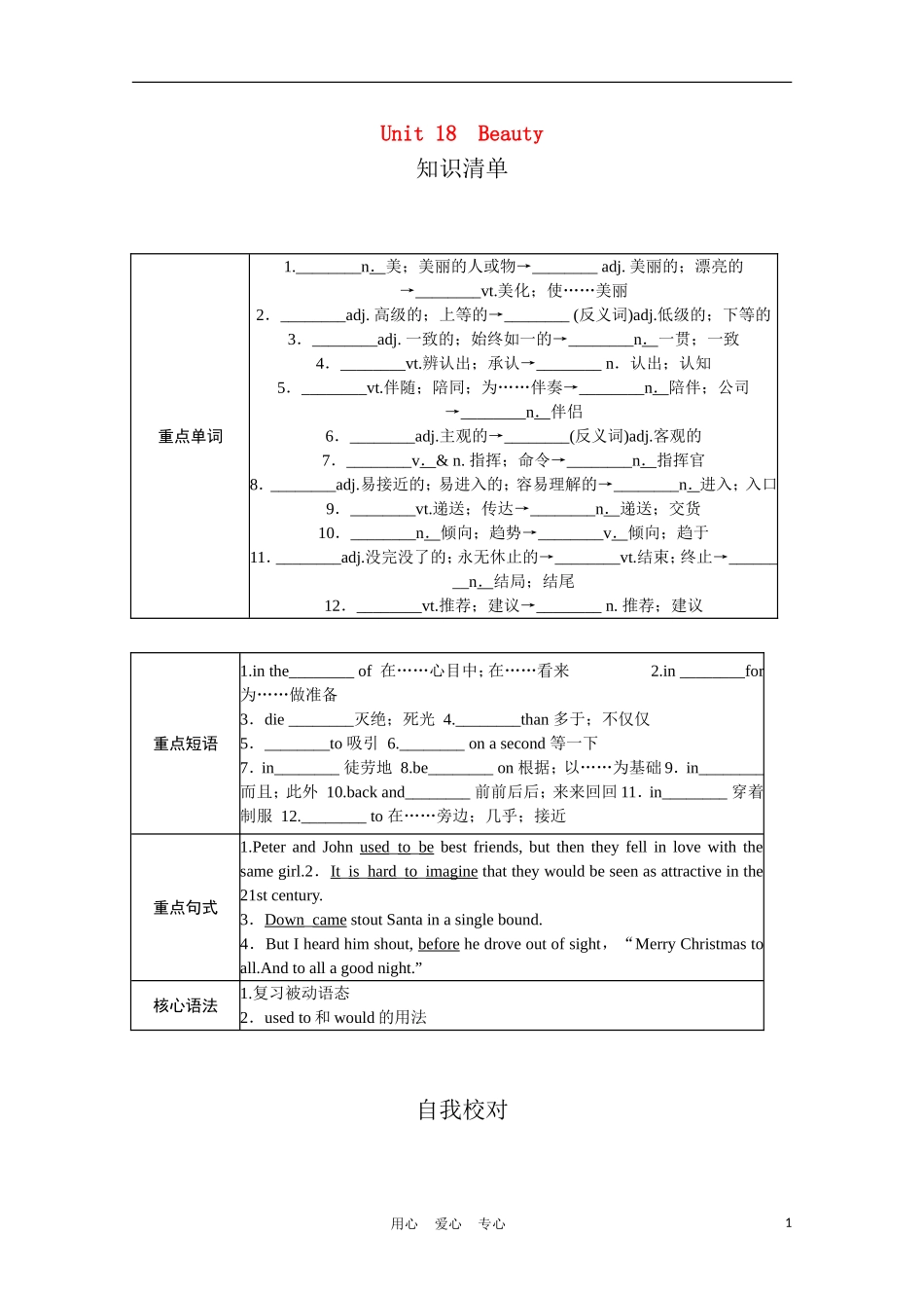高中英语一轮复习 Part I Unit 18 Beauty讲练精品 北师大版_第1页