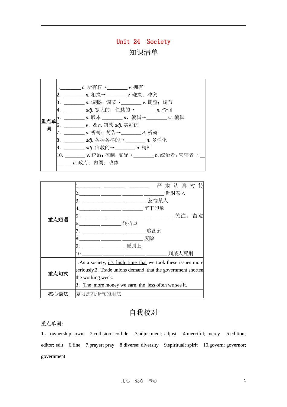 高中英语一轮复习 Part I Unit 24 Society学案 北师大版_第1页