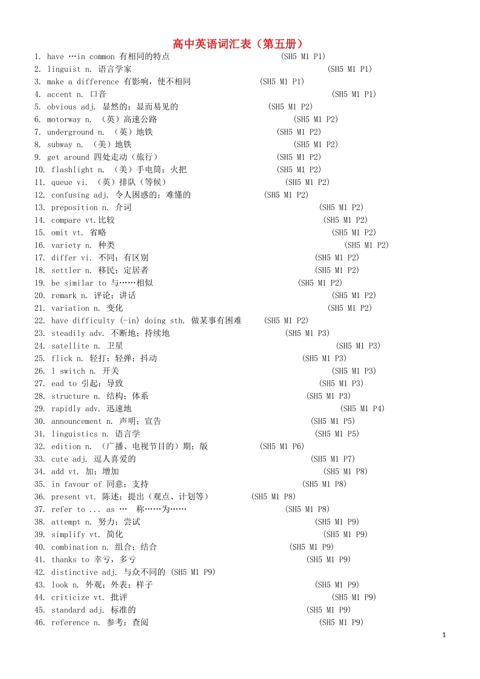 高中英语词汇表 外研版第五册_第1页