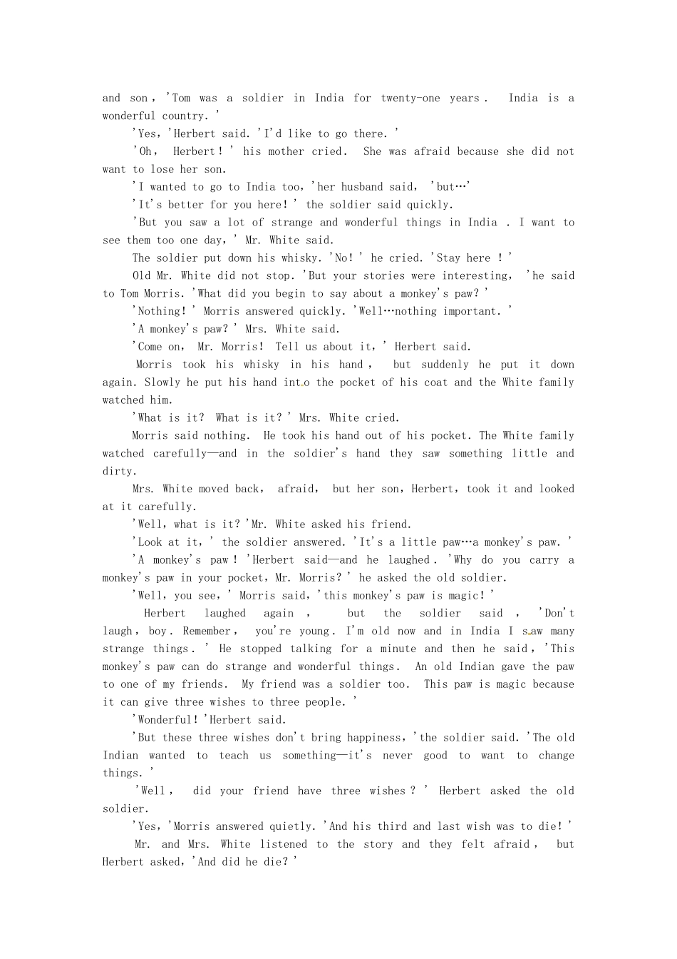 高中英语美文阅读 The Monkey's Paw-人教版高一全册英语素材_第2页