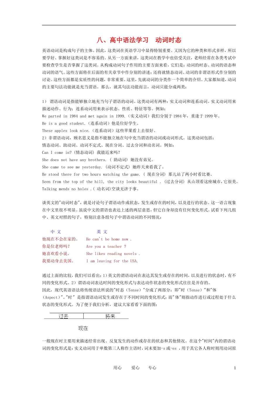 高中英语语法专项复习 八、高中语法学习 动词时态 实用学案 新人教版_第1页