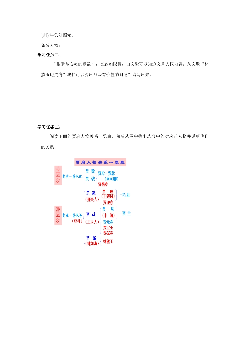 高中语文 1 林黛玉进贾府（第2课时）导学案 新人教版必修3-新人教版高一必修3语文学案_第2页