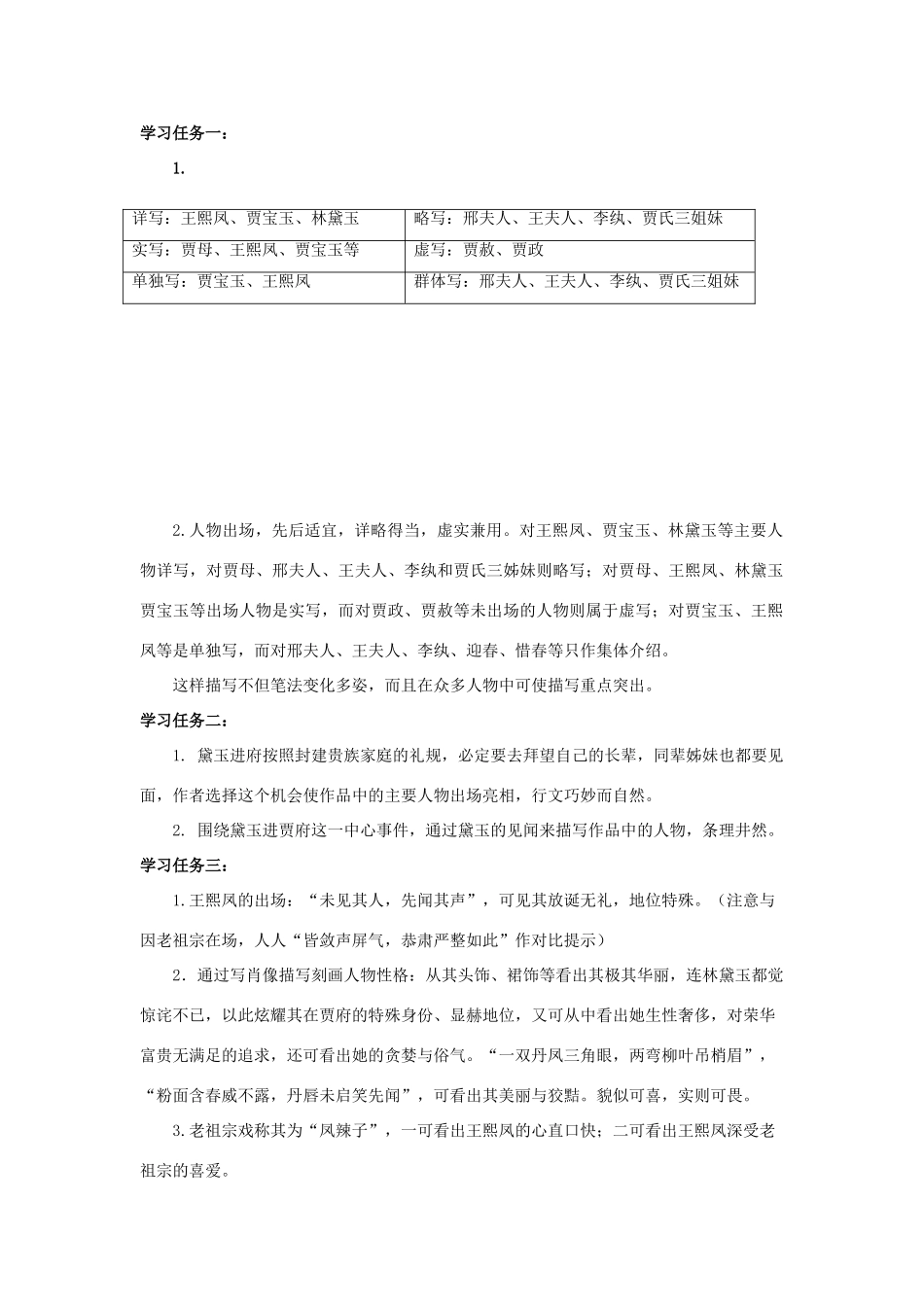 高中语文 1 林黛玉进贾府（第4课时）导学案 新人教版必修3-新人教版高一必修3语文学案_第3页