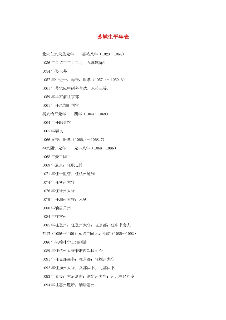 高中语文 3.9《赤壁赋》苏轼生平年表素材 新人教版必修2-新人教版高中必修2语文素材_第1页