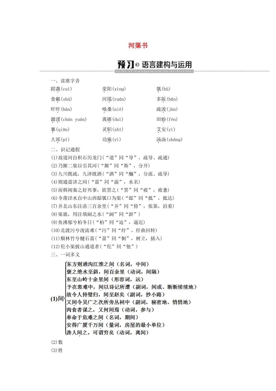 高中语文 4 河渠书学案（含解析）苏教版选修《史记选读》-苏教版高中选修语文学案_第1页