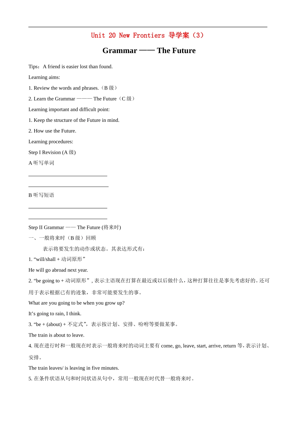 高中英语：Unit20 New Frontiers-Grammar导学案北师大版选修7_第1页