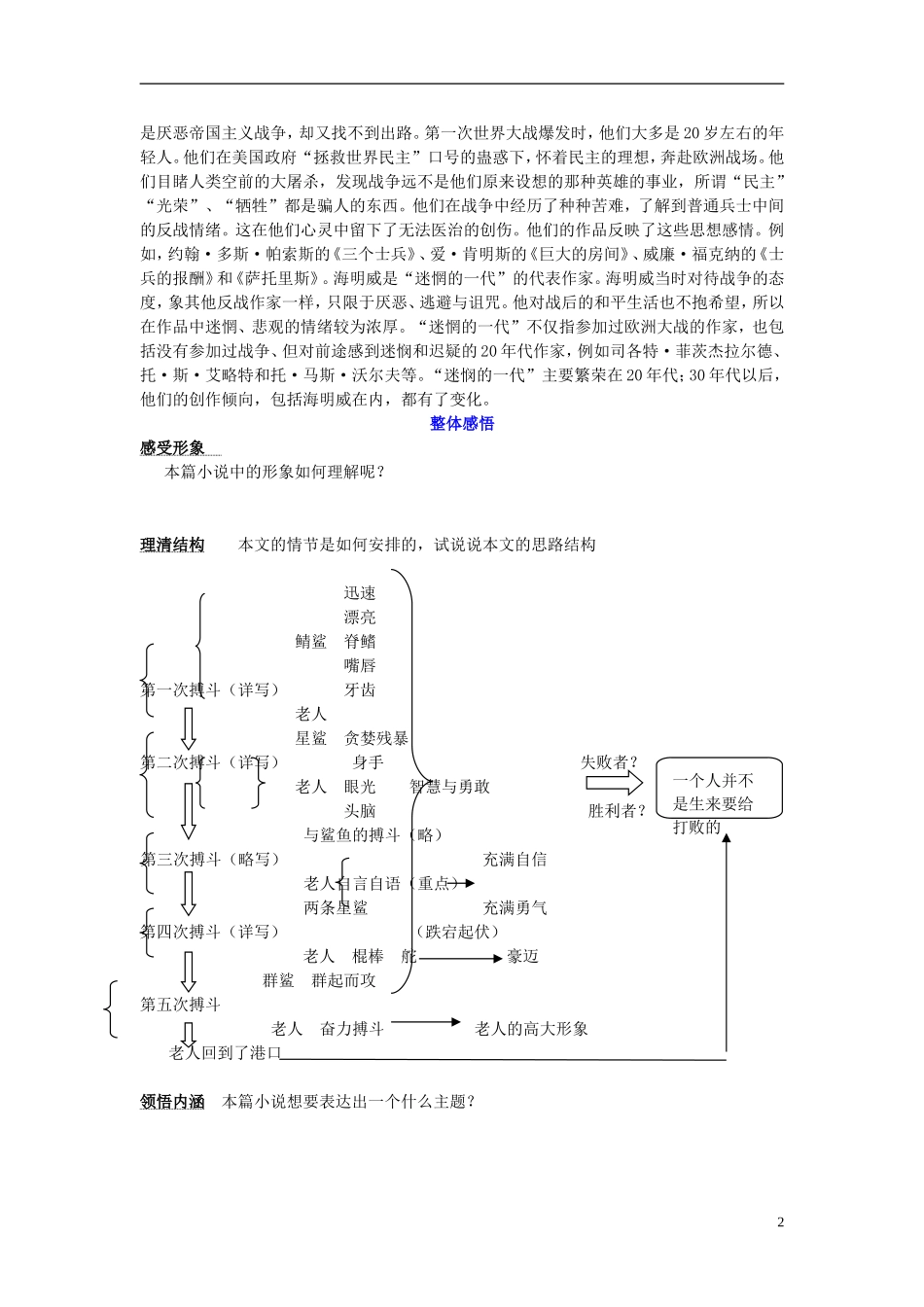 高中语文 1-3 老人与海学案 新人教版必修3-新人教版高二必修3语文学案_第2页