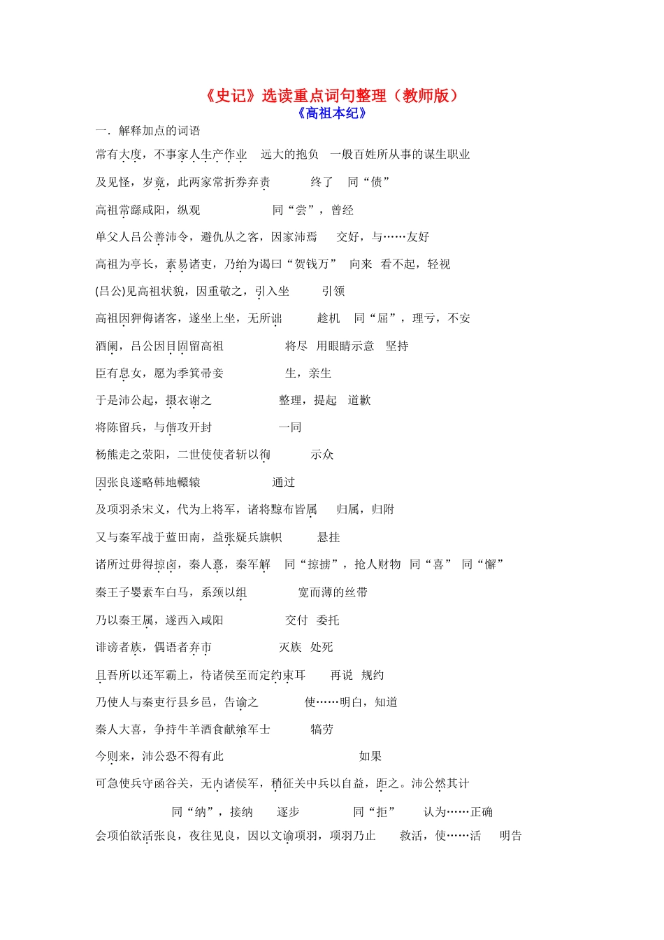 高中语文 《史记选读》文言文重点词句整理素材 苏教版_第1页