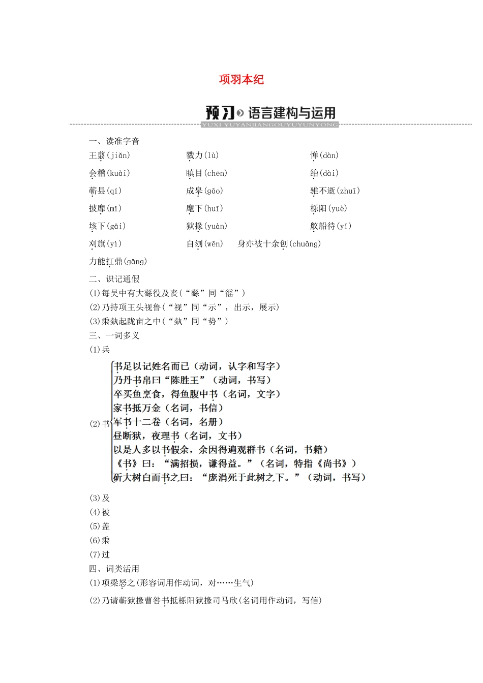 高中语文 11 项羽本纪学案（含解析）苏教版选修《史记选读》-苏教版高中选修语文学案_第1页