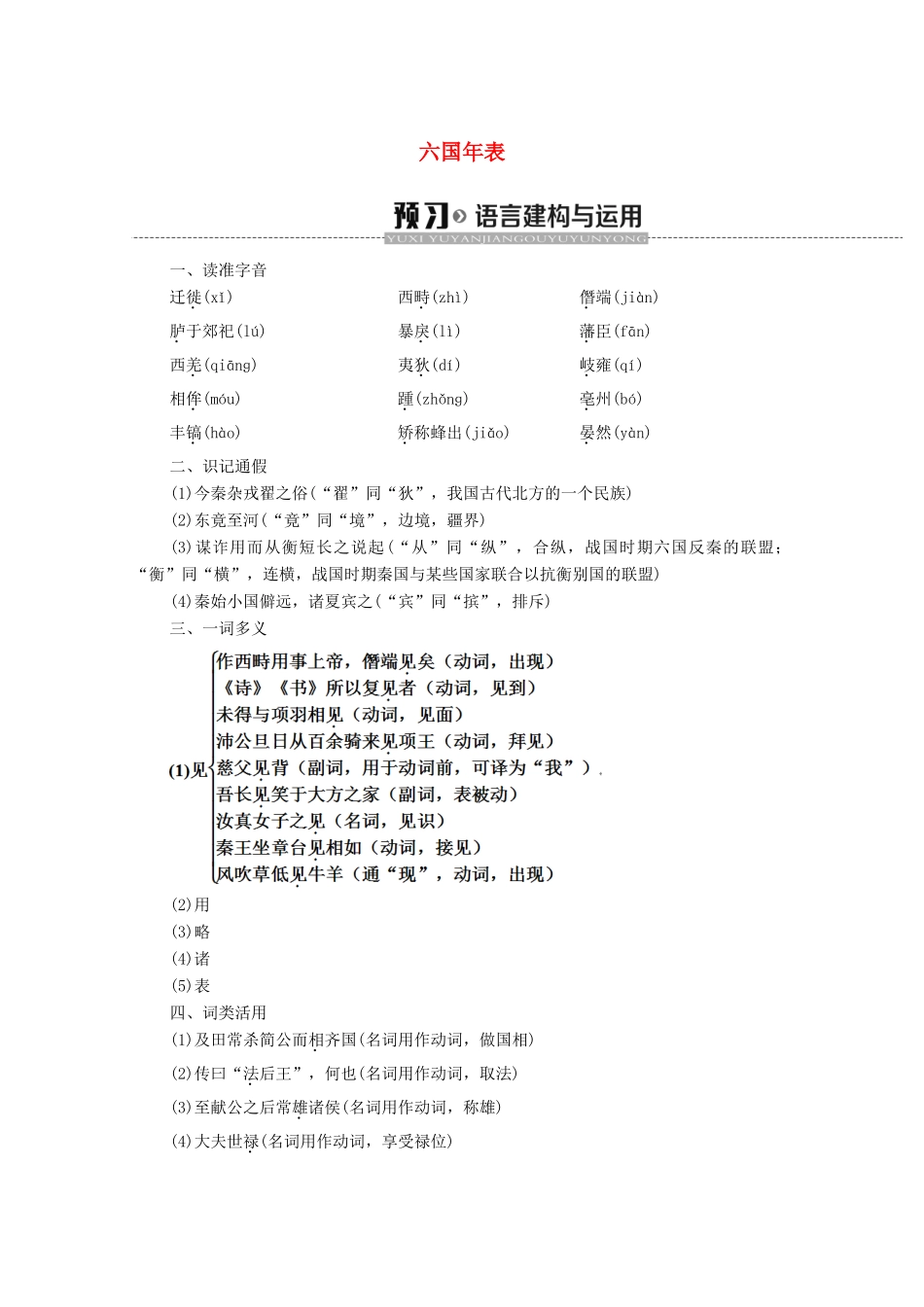 高中语文 5 六国年表学案（含解析）苏教版选修《史记选读》-苏教版高中选修语文学案_第1页
