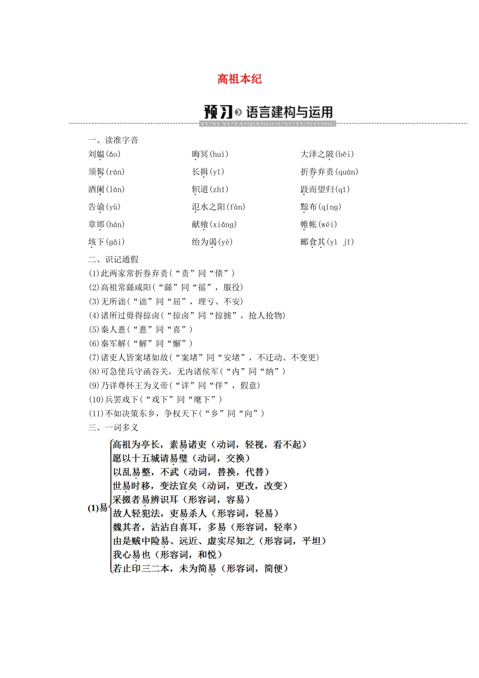 高中语文 6 高祖本纪学案（含解析）苏教版选修《史记选读》-苏教版高中选修语文学案_第1页