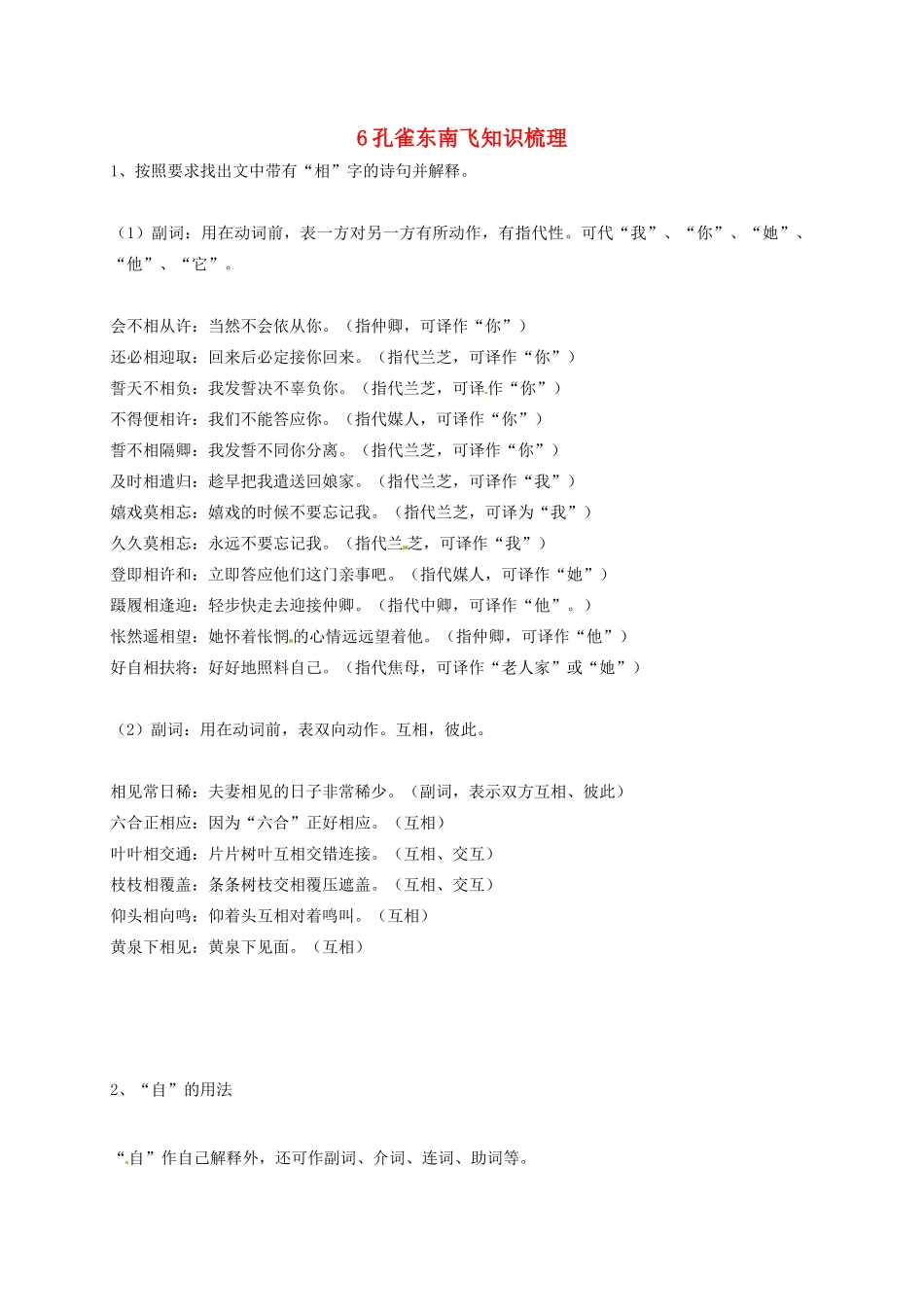 高中语文 6孔雀东南飞知识梳理素材 新人教版必修2-新人教版高一必修2语文素材_第1页