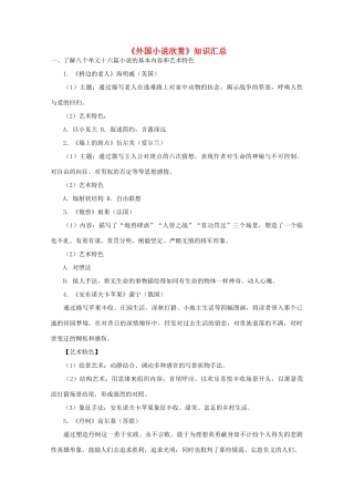 高中语文 《外国小说欣赏》知识汇总素材