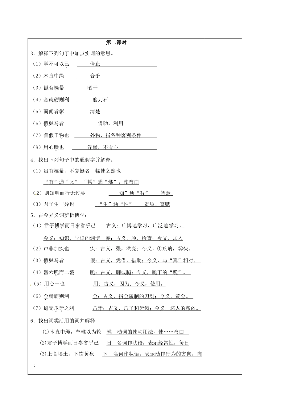 高中语文 专题二 劝学学案 苏教版必修1-苏教版高一必修1语文学案_第3页
