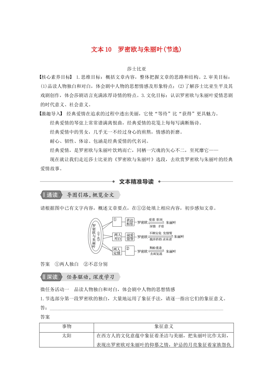 高中语文 专题二 文本10 罗密欧与朱丽叶（节选）学案 苏教版必修5-苏教版高三必修5语文学案_第1页