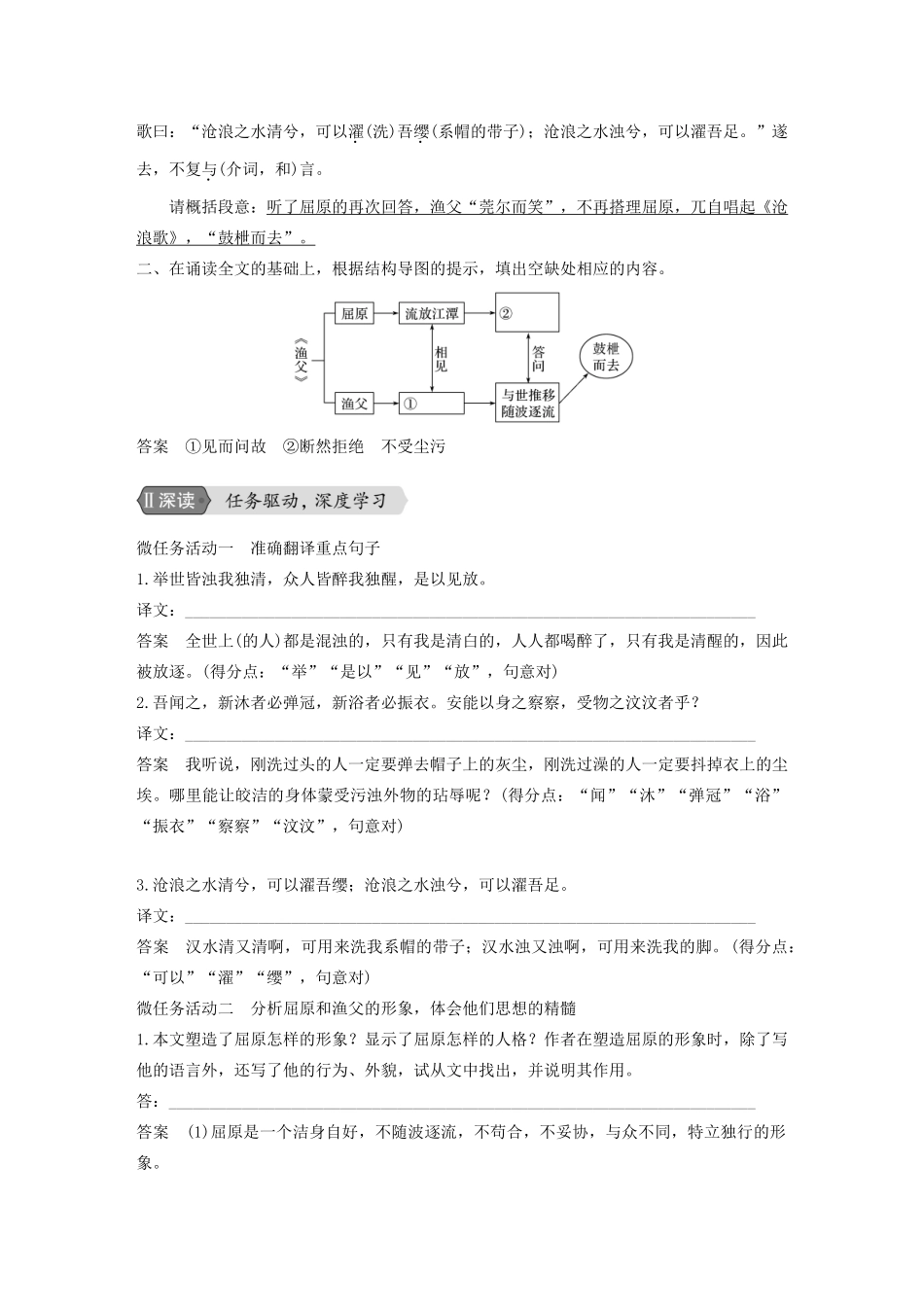 高中语文 专题三 文本11 渔父学案 苏教版必修5-苏教版高三必修5语文学案_第2页