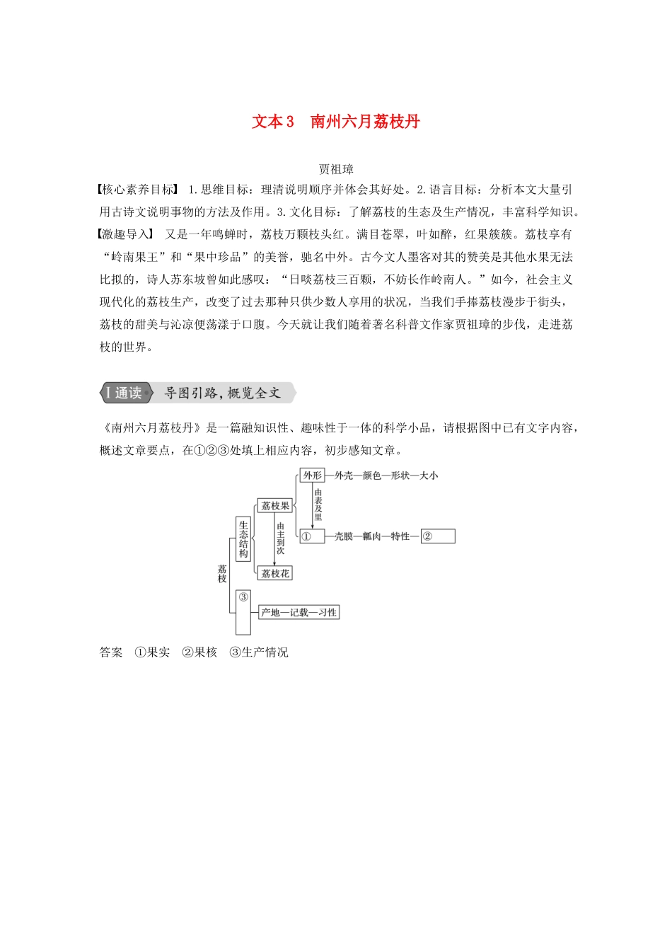 高中语文 专题一 文本3 南州六月荔枝丹学案 苏教版必修5-苏教版高三必修5语文学案_第1页