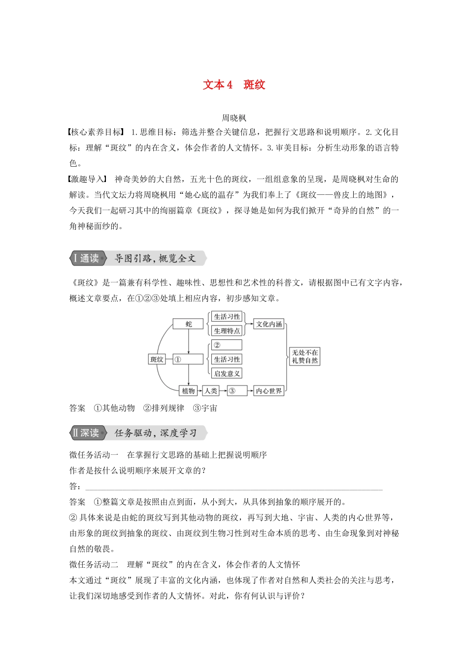 高中语文 专题一 文本4 斑纹学案 苏教版必修5-苏教版高三必修5语文学案_第1页