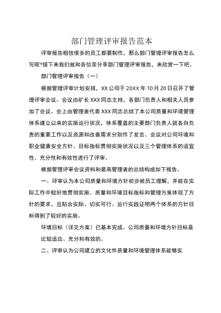 部门管理评审报告范本