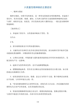 六类重性精神病的主要症状