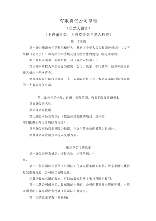 有限责任公司章程(自然人独资)