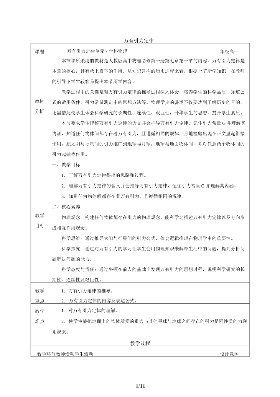 万有引力定律(最新教案)_第1页