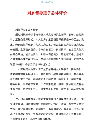 对乡领导班子总体评价