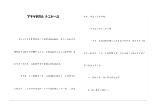 下半年医院财务工作计划