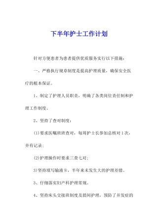下半年护士工作计划