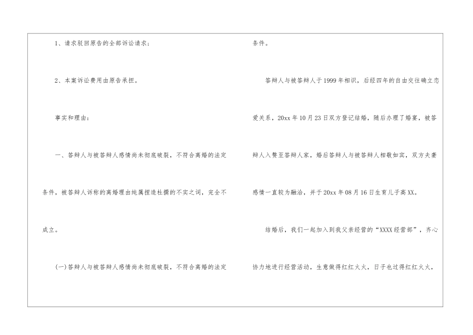 不同意离婚答辩状_第2页
