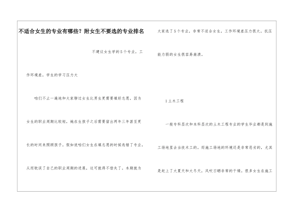 不适合女生的专业有哪些？附女生不要选的专业排名_第1页