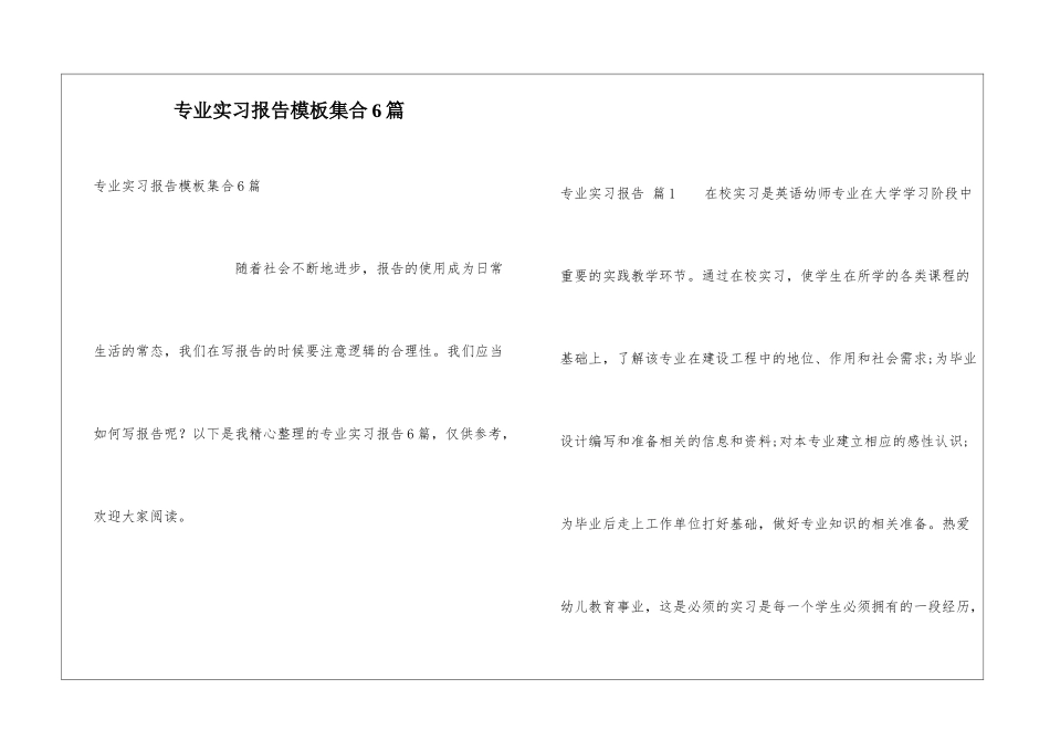 专业实习报告模板集合6篇_第1页