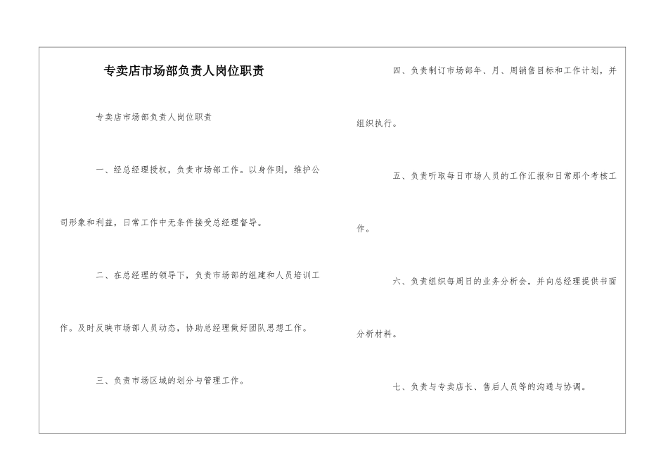 专卖店市场部负责人岗位职责--_第1页