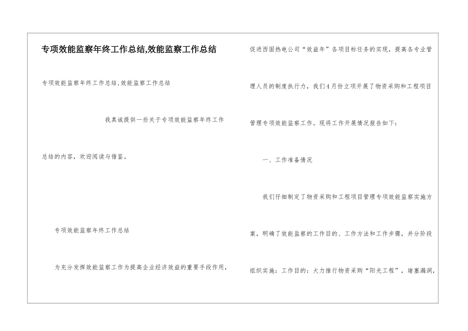 专项效能监察年终工作总结-效能监察工作总结_第1页