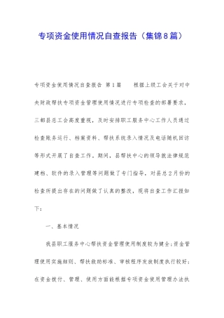 专项资金使用情况自查报告