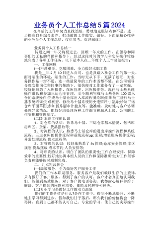 业务员个人工作总结5篇2024