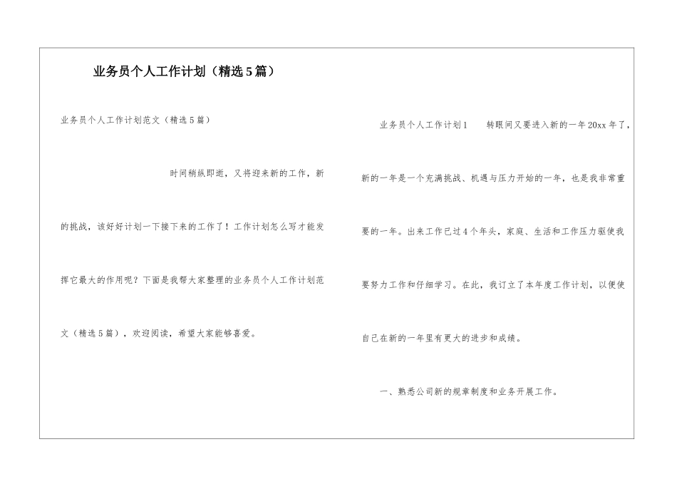 业务员个人工作计划(精选5篇)_第1页