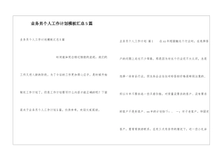 业务员个人工作计划模板汇总5篇