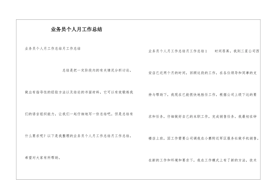 业务员个人月工作总结_第1页