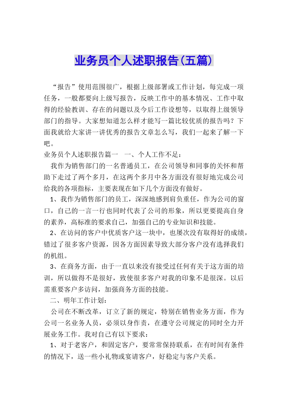 业务员个人述职报告_第1页